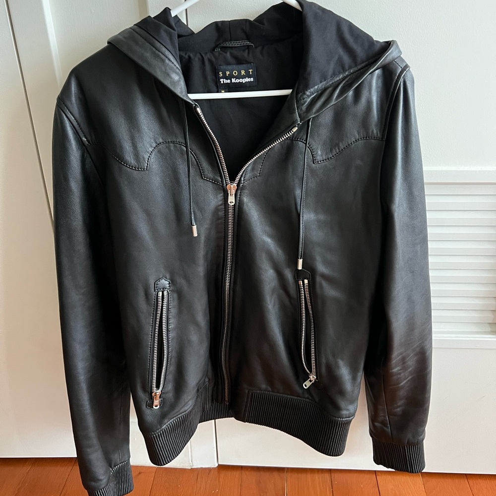 The Kooples Sport Men’s Leather Bomber Jacket, Black, Medium